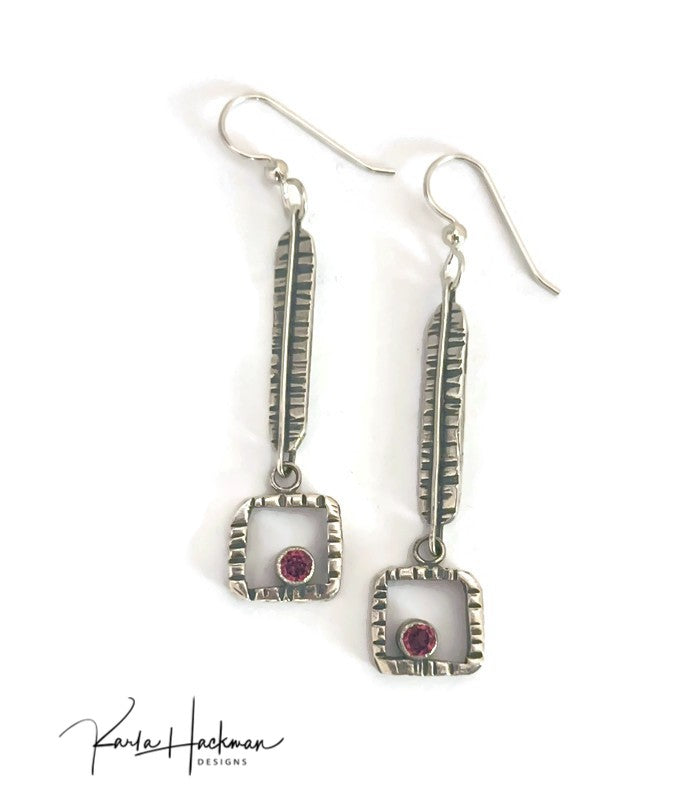 Garnet Square Earrings