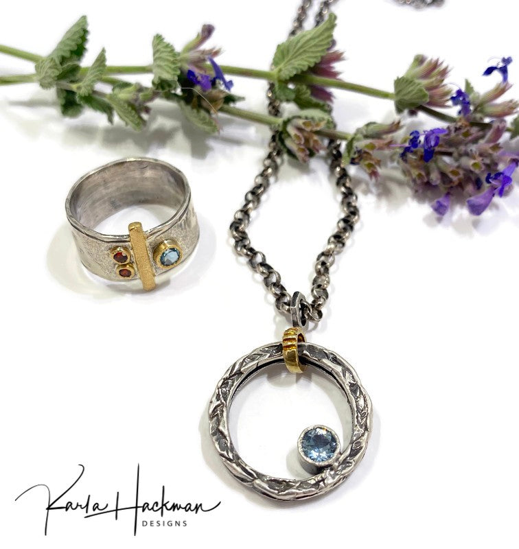 Floating Circle Vineyard Pendant with Pink Garnet