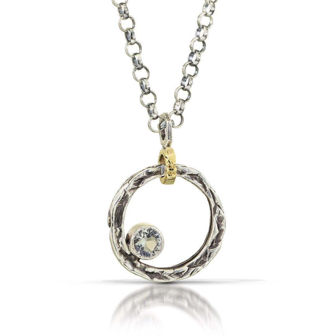 Floating Circle Vineyard Pendant with Pink Garnet