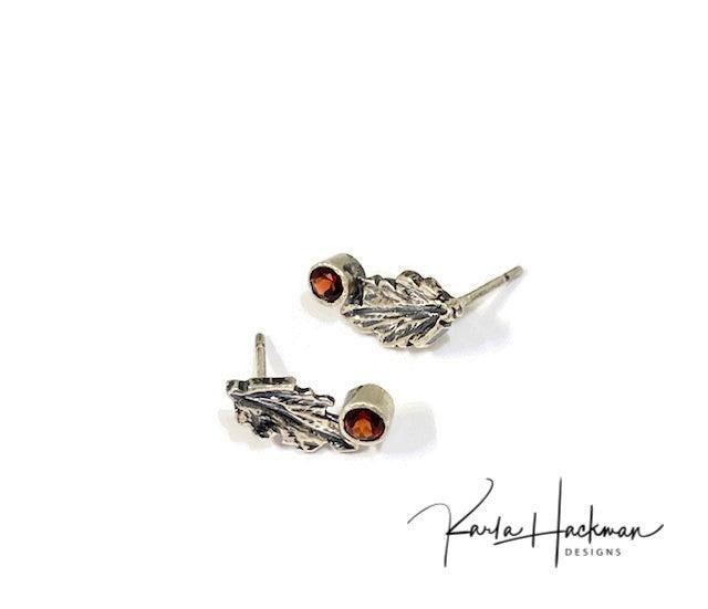 Leaf Studs in Sterling Silver with Gemstones - Karla Hackman Designs
