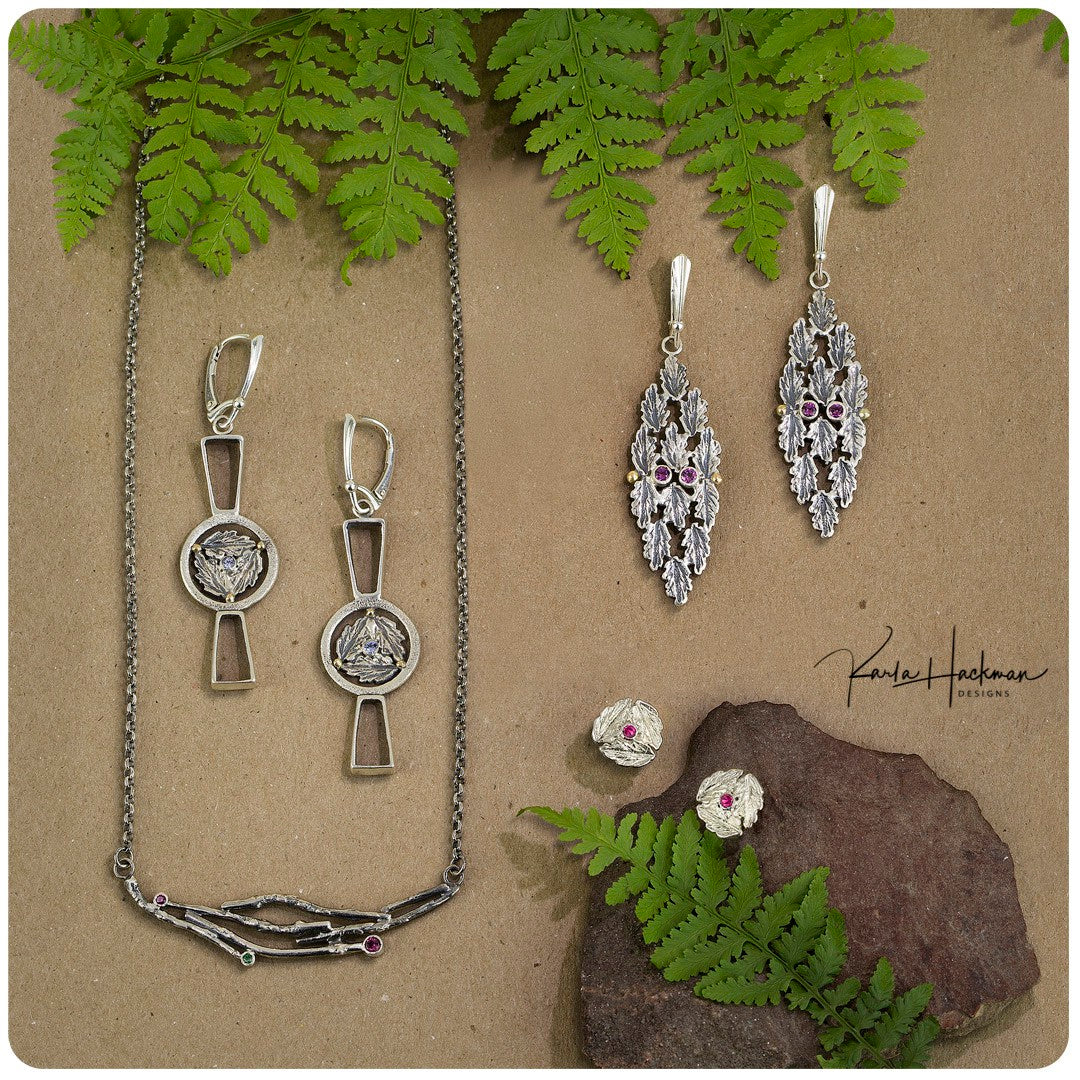 Handcrafted sterling silver and 18K gold leaf and botanical jewelry from the Garden Collection by Karla Hackman Designs