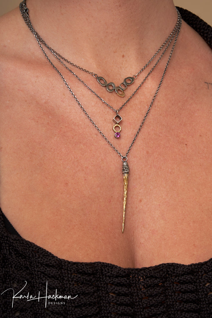 Petite Mixed Metal Pendant on model and layered with other necklaces - Karla Hackman Designs