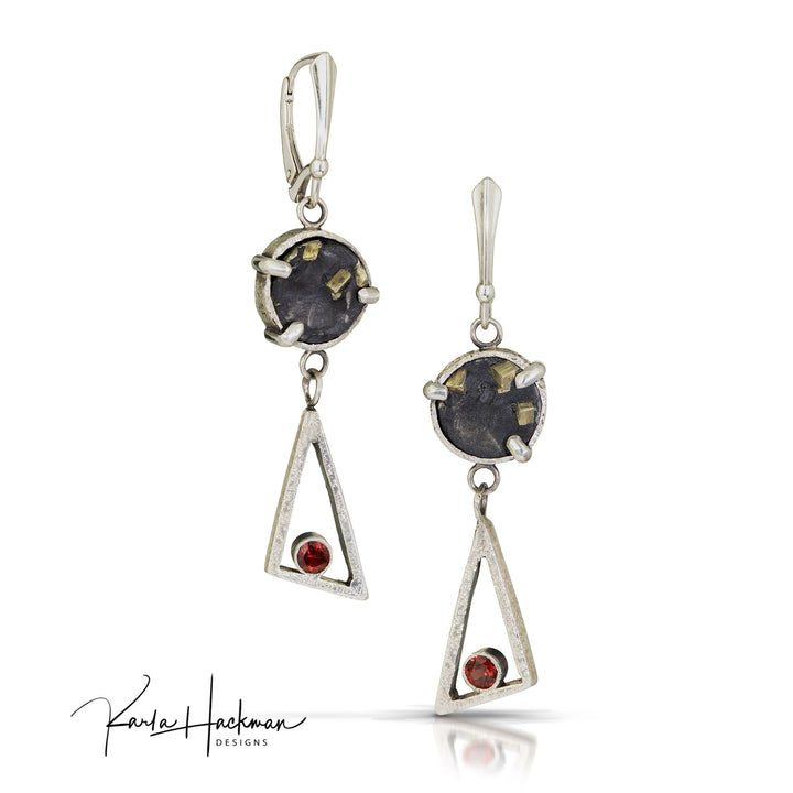 Garnet & Pyrite in Slate Gemstone Earrings - Karla Hackman Designs