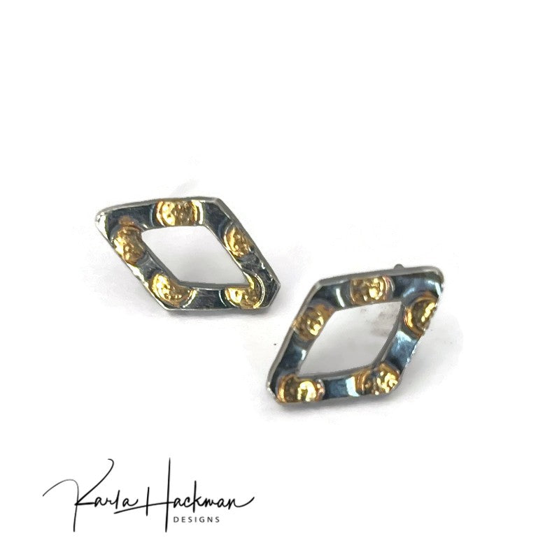 Marquis studs with polka dots in gold-Karla Hackman Designs