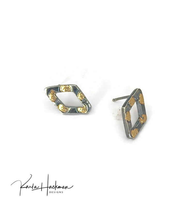 Marquis studs with polka dots in gold-Karla Hackman Designs
