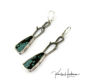 Turquoise Statement Earrings crafted from Hubei turquoise and sterling silver, they feature a one-of-a-kind spoke design and textural detailing