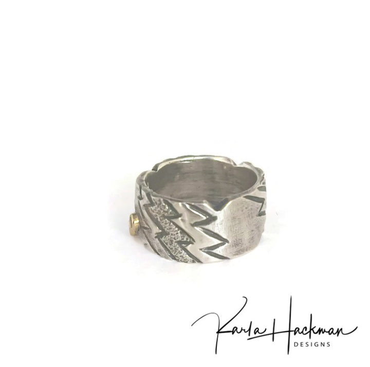 lightening rod texture ring with natural. multi-color sapphires-Karla Hackman Designs