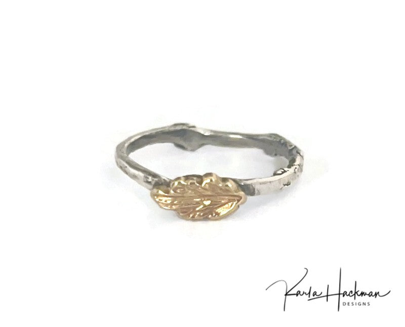 18K Gold Leaf and Apple Branch Ring-Karla Hackman Designs