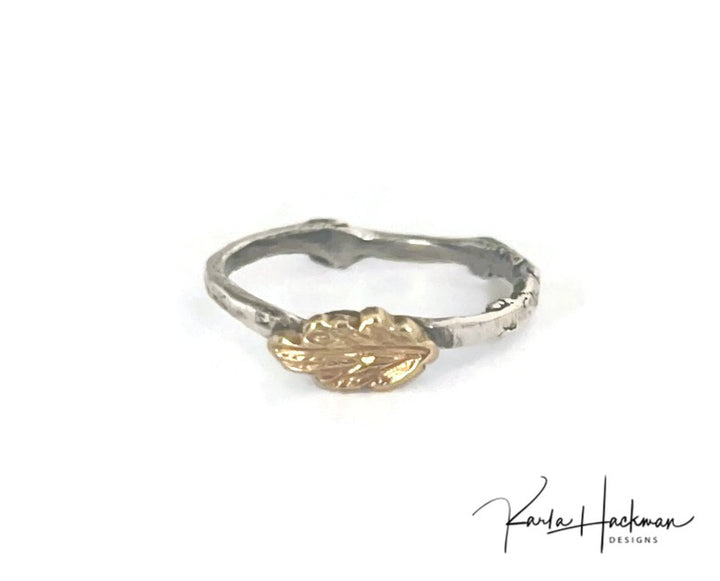 18K Gold Leaf and Apple Branch Ring-Karla Hackman Designs