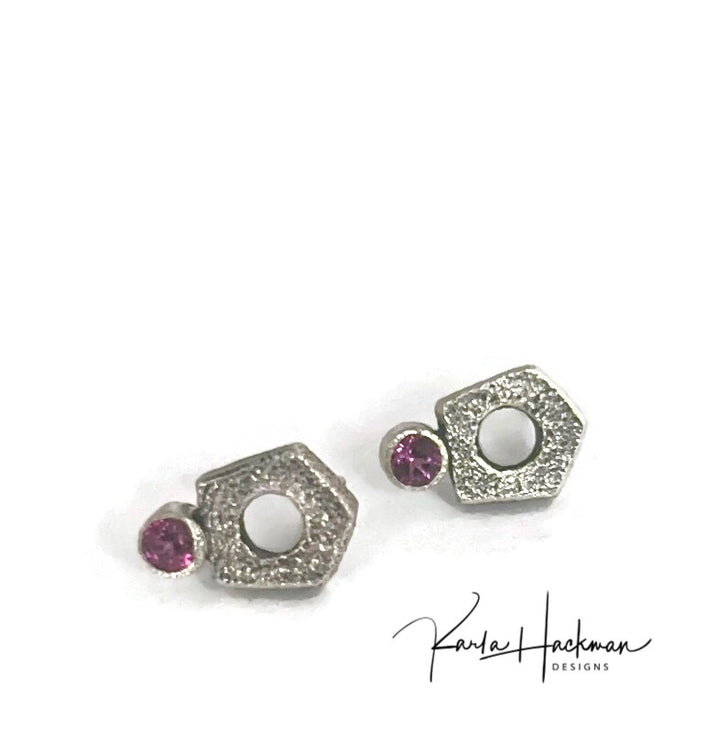 Petite Pentagon Studs with garnets-Karla Hackman Designs