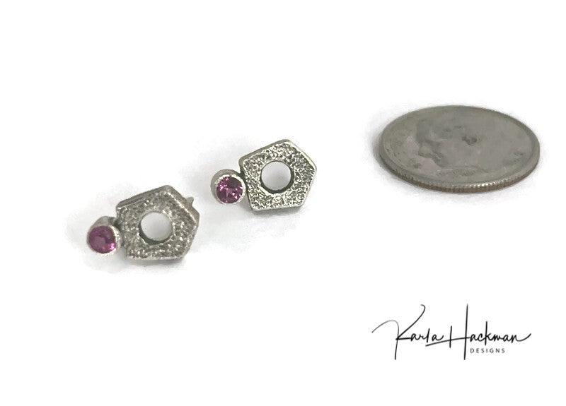 Petite Pentagon Studs with garnets-Karla Hackman Designs