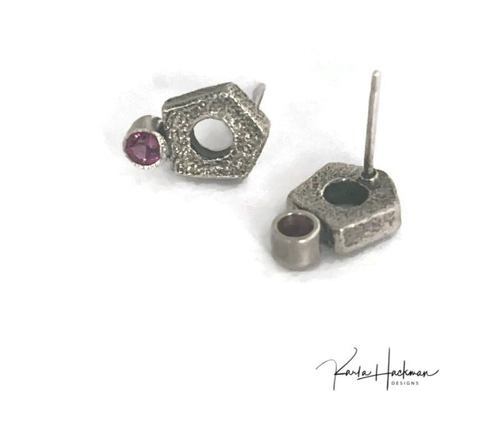 Petite Pentagon Studs with garnets-Karla Hackman Designs
