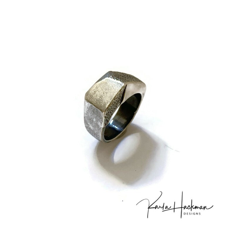 contemporary faceted silver ring-Karla Hackman Designs