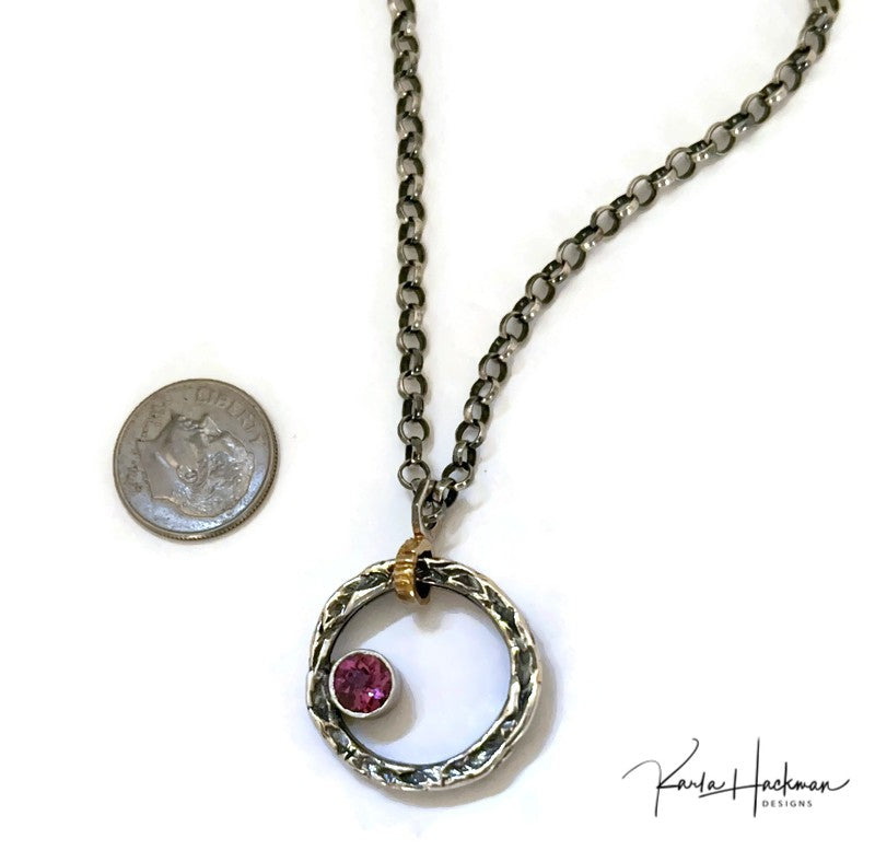 Floating Circle Vineyard Pendant with Garnet - Karla Hackman Designs