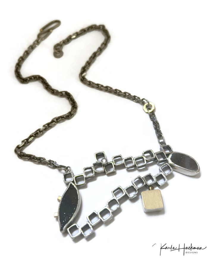 cube necklace with druzy stones-Karla Hackman Designs