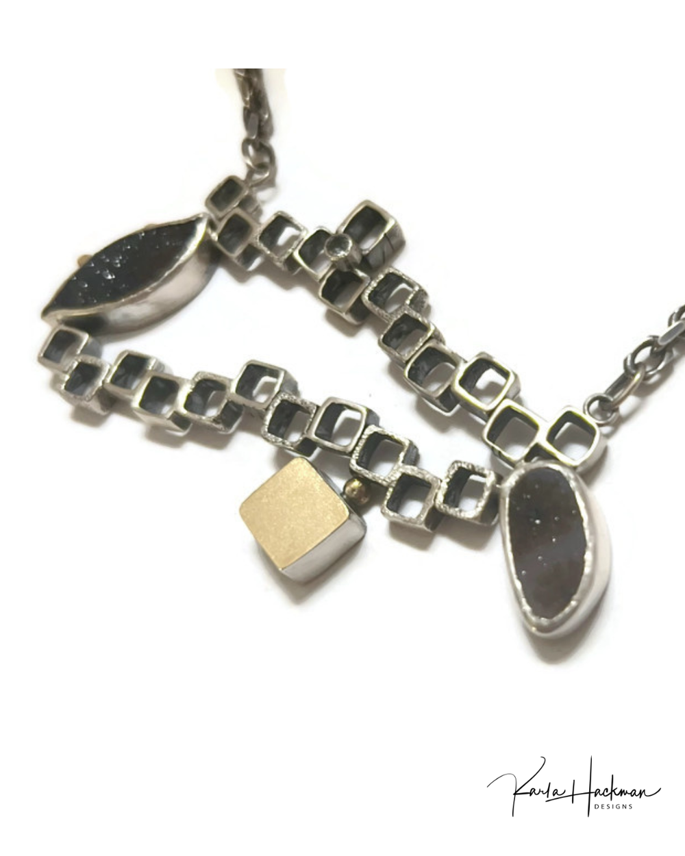 cube necklace with druzy stones-Karla Hackman Designs