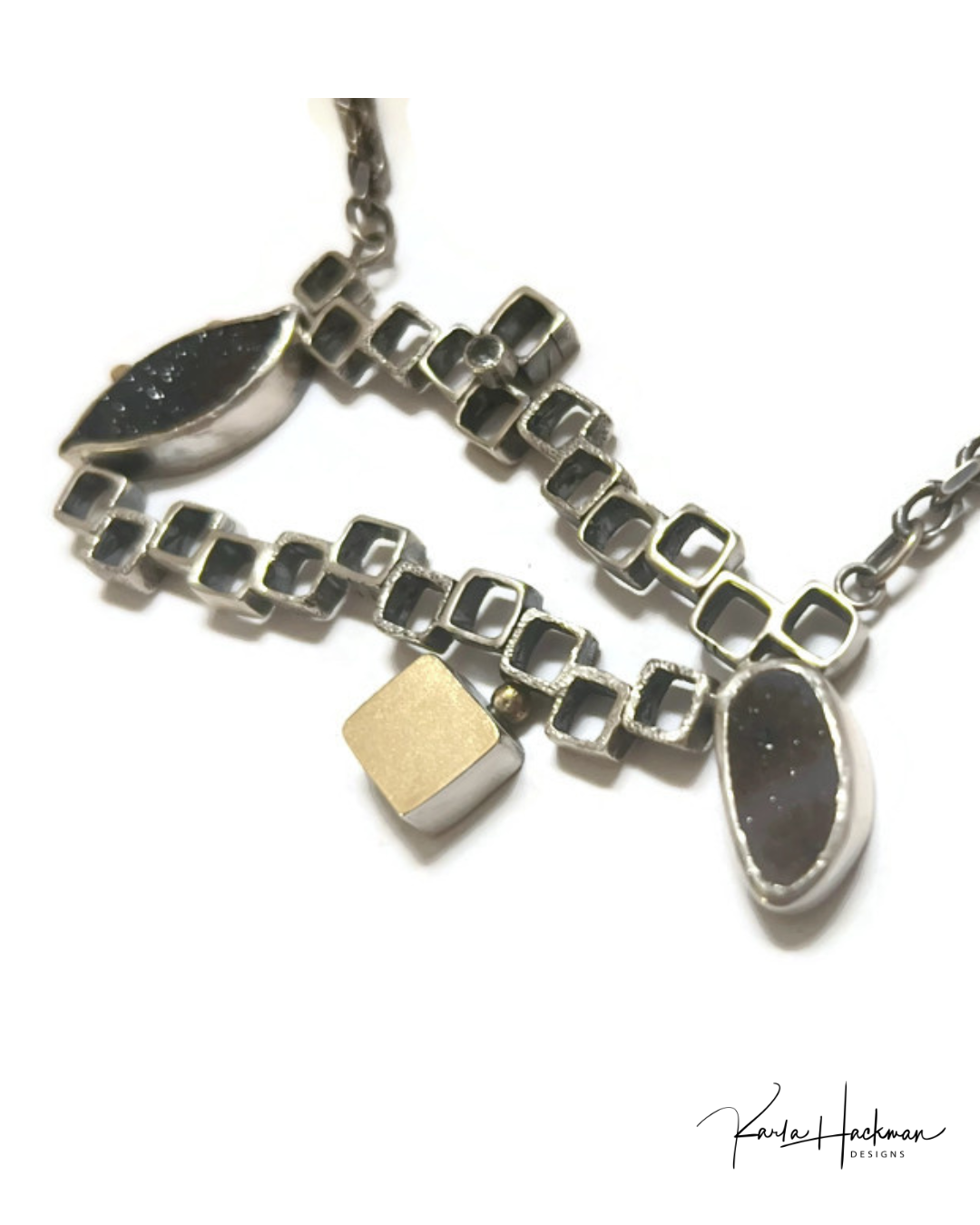 cube necklace with druzy stones-Karla Hackman Designs
