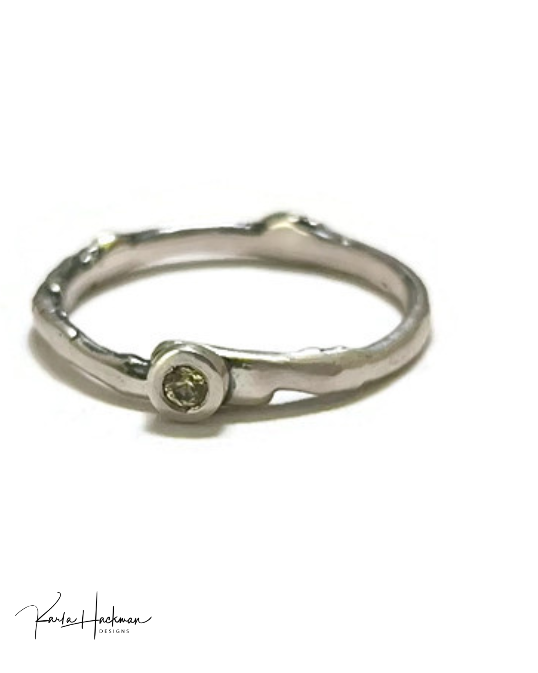 Silver branch ring with a small yellow sapphire on a white background-Karla Hackman Designs
