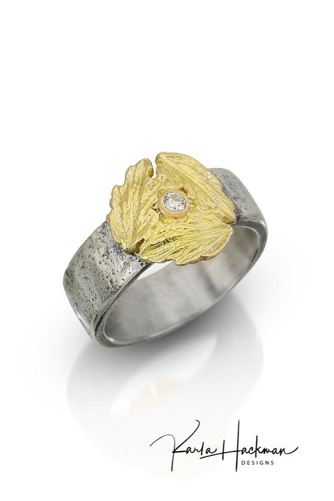 Triple Gold Leaf Ring with Diamond - Karla Hackman Designs
