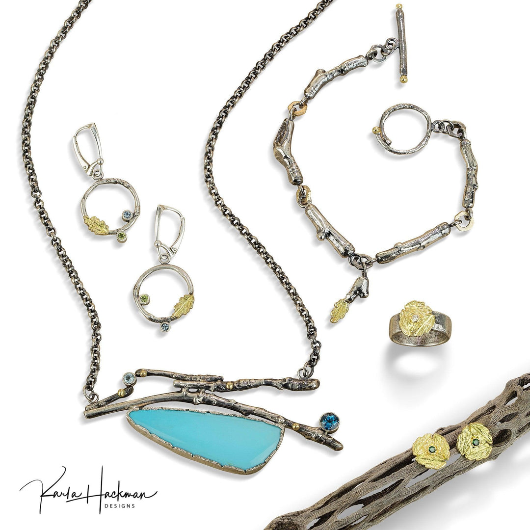 Triple Gold Leaf Ring with Diamond - Karla Hackman Designs