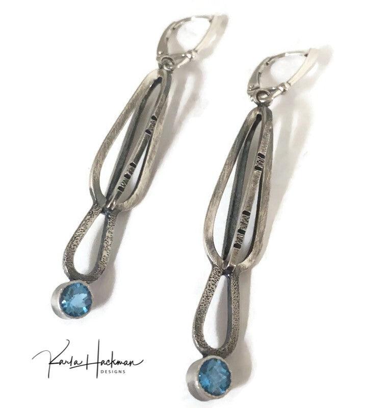 3D Sculptural Sterling Silver Earrings with Gemstones - Karla Hackman Designs