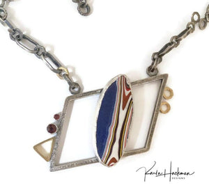 Fordite Pop Art Necklace in Sterling Silver and Gold - Karla Hackman Designs