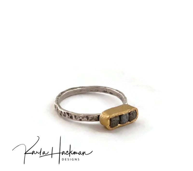 Diamond Cube Stacker in 18 Karat Gold and Sterling Silver - Karla Hackman Designs